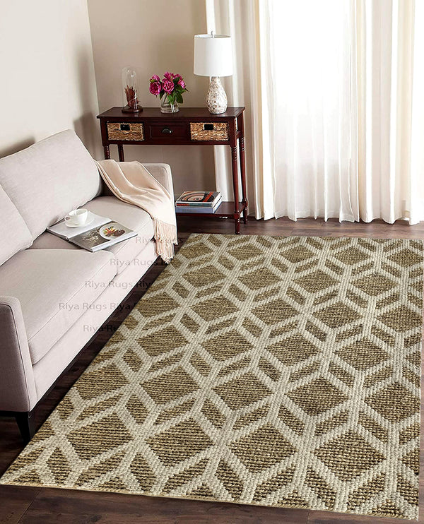 Rugslane Beige Modern Jute  Carpet 4.6ft X 6.6ft