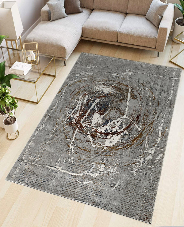 Rugslane Grey Brown Modern Abstract Wool & Viscose Carpet 5.3ft X 7.7ft