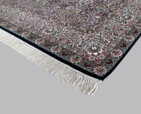 Rugslane Irani Black Ground Cream Border Tradition Design High Quality Super Premium Silk Carpet 5ft X 7ft