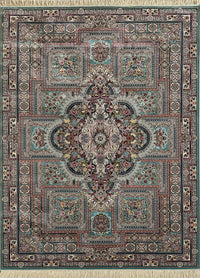 Rugslane Irani Turquoise Color Traditional Design High Quality Super Premium Silk Floral Carpet