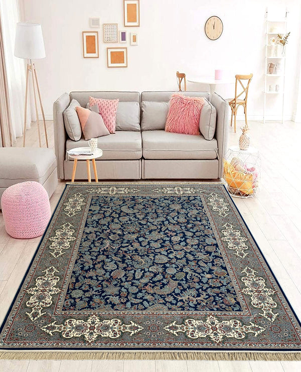 Rugslane Irani Light Blue Ground Silver Border Traditional Design High Quality Premium Silk Floral Carpet 8.3ft X 11.6ft