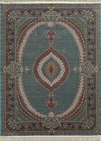 Rugslane Irani Green Ground Black Border Mahi Bidjar Design High Quality Super Premium Silk Carpet 5ft X 7ft