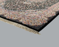 Rugslane Irani Black Ground Silver Border High Quality Super Premium Silk Carpet 4ft X 6ft