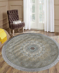 Rugslane Silver/Gold Super Fine Traditional Design Irani Carpet 5ft Round
