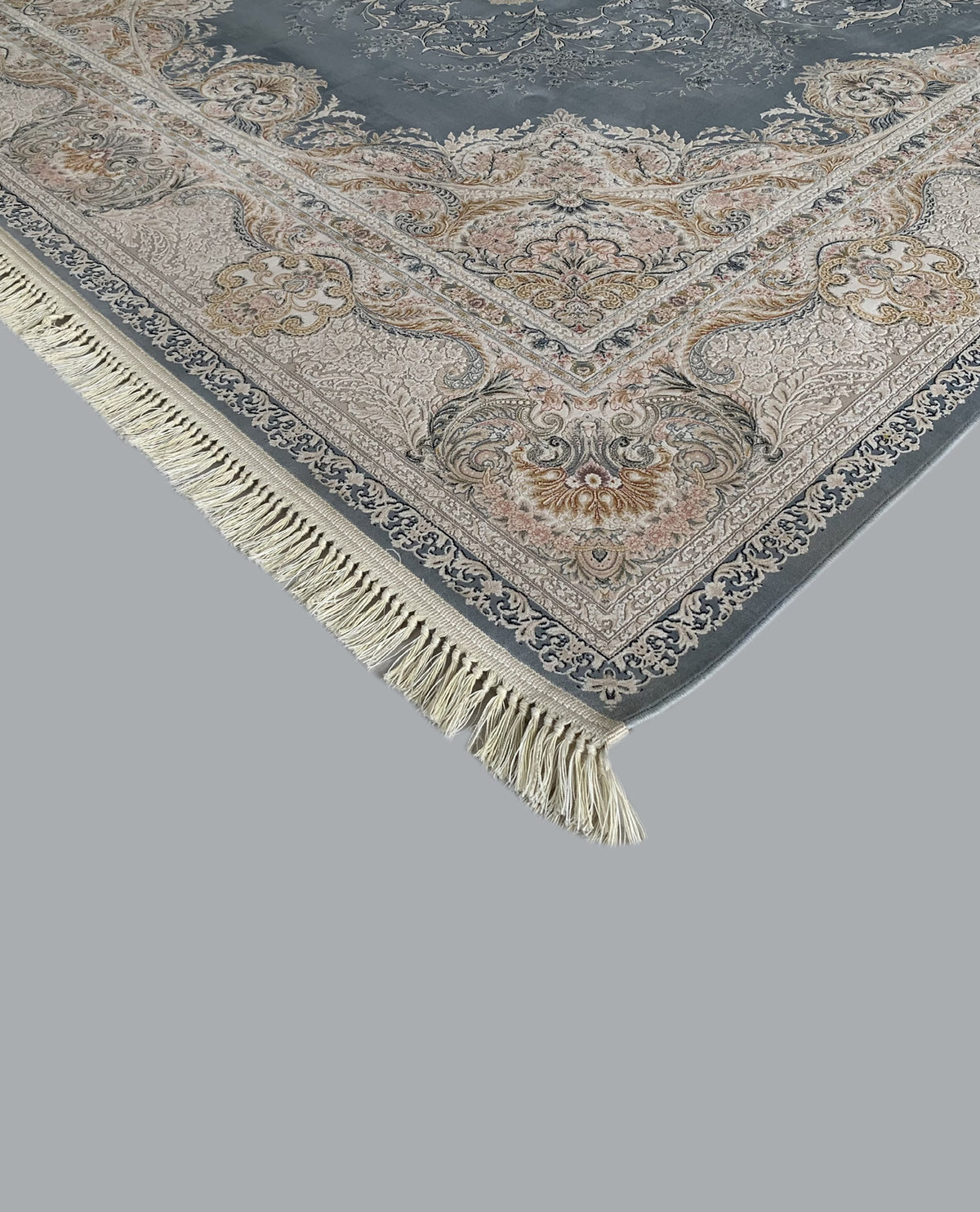 Rugslane Irani Grey Color Traditional Design High Quality Super Premium Silk Carpet 6.6ft X 9.9ft