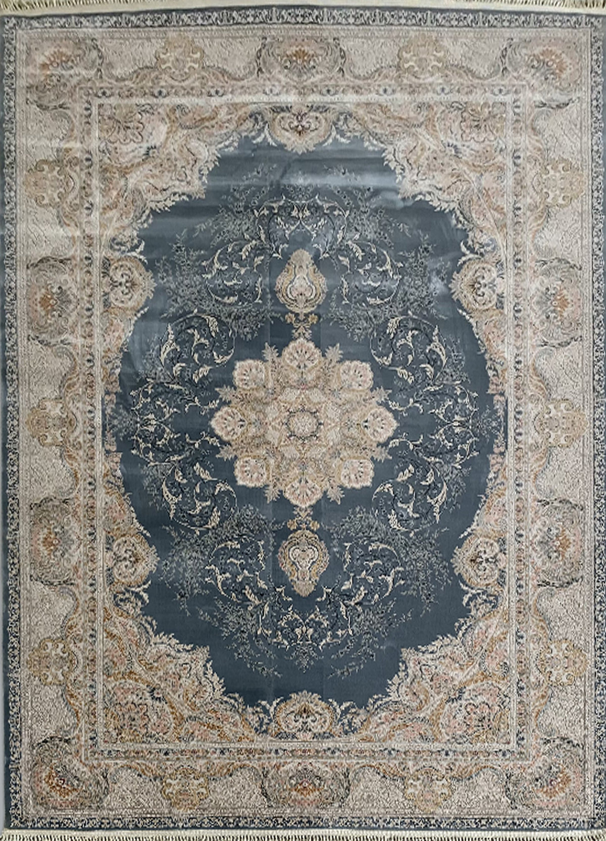 Rugslane Irani Grey Color Traditional Design High Quality Super Premium Silk Carpet 6.6ft X 9.9ft