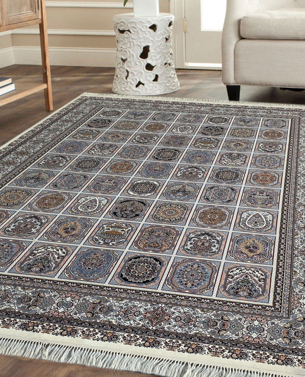 Rugslane Irani Grey Color Traditional Design High Quality Super Premium Silk Carpet 8.3ft X 11.6 ft