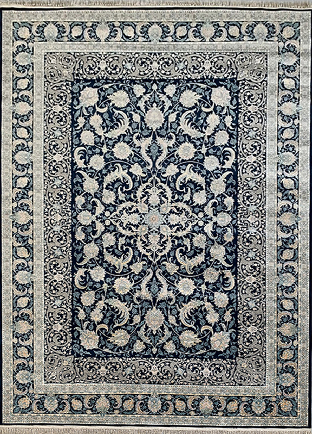 Rugslane Irani  Blue Color Traditional Persian Design High Quality Super Premium Silk Carpet 8.3ft X 11.5ft