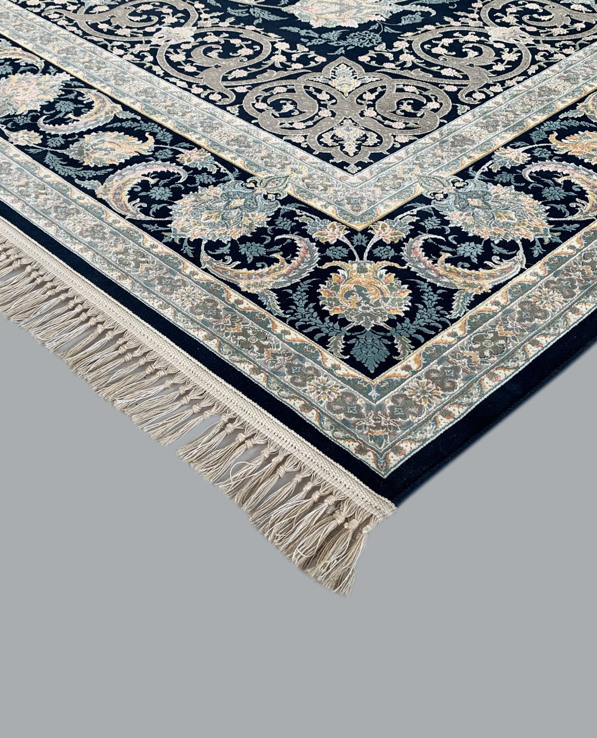 Rugslane Irani  Blue Color Traditional Persian Design High Quality Super Premium Silk Carpet 8ft X 11 ft