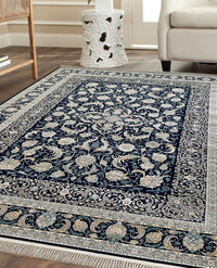 Rugslane Irani  Blue Color Traditional Persian Design High Quality Super Premium Silk Carpet 8ft X 11 ft