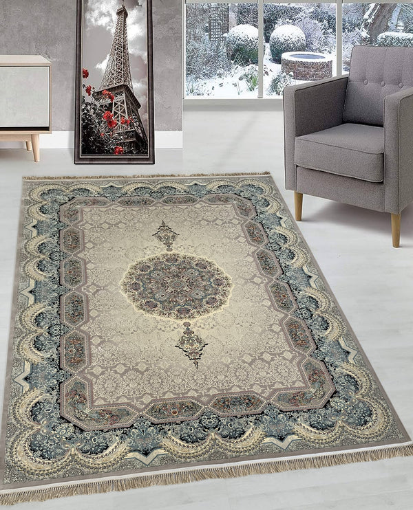 Rugslane Irani Cream Ground Grey Border High Quality Super Premium Silk Carpet 8.3ft X 11.6 ft