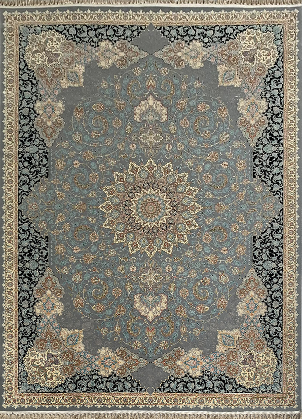 Rugslane Irani Grey Color Traditional Design High Quality Super Premium Silk Carpet 8.3ft X 11.6 ft