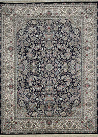 Rugslane Irani Black Ground White Border High Quality Super Premium Silk Carpet 8.3ft X 11.6