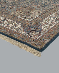 Rugslane Irani Medium Blue Ground White Border High Quality Super Premium Silk Carpet 8ft X 11 ft