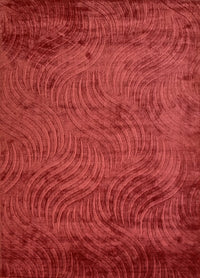 Rugslane Hand Knotted Modern Trellis Design Red Color High Low Wool Viscose Carpet 5.7 ft x 7.10 ft