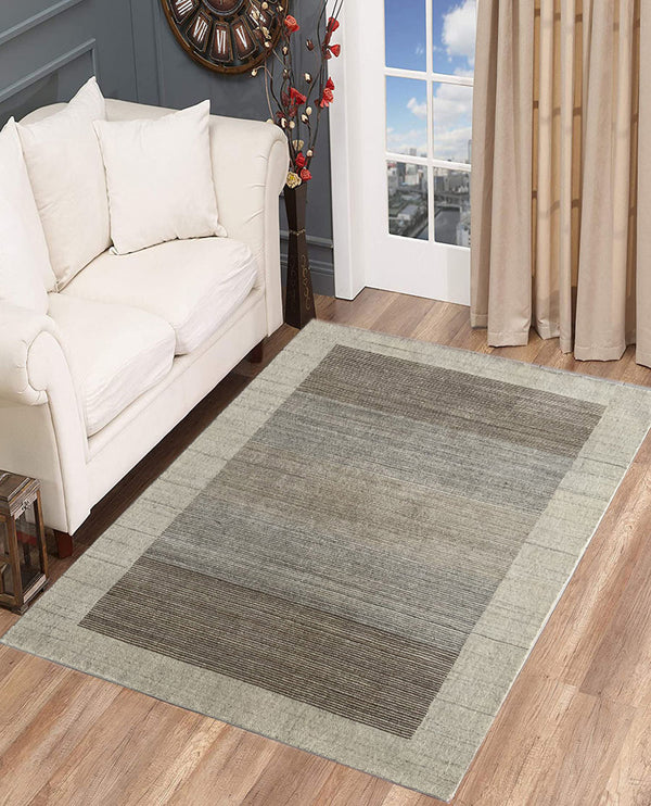 Rugslane Hand Knotted Natural Grey Silver Textured Color Border Design Luxurious GABBEH Carpet 4.6ft x 6.0 ft