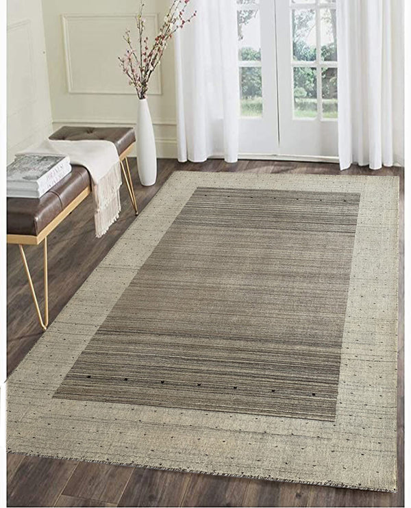 Rugslane Hand Knotted Natural Grey Beige Textured Color Border Design Luxurious GABBEH Carpet 4.6ft x 6.6 ft