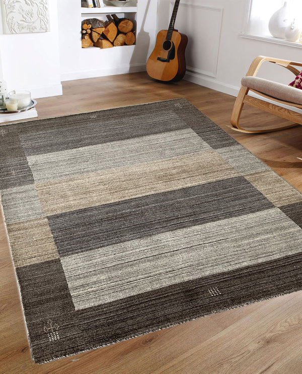 Rugslane Hand Knotted Natural Brown Beige Textured Color Border Design Luxurious GABBEH Carpet 4.6ft x 6.6 ft