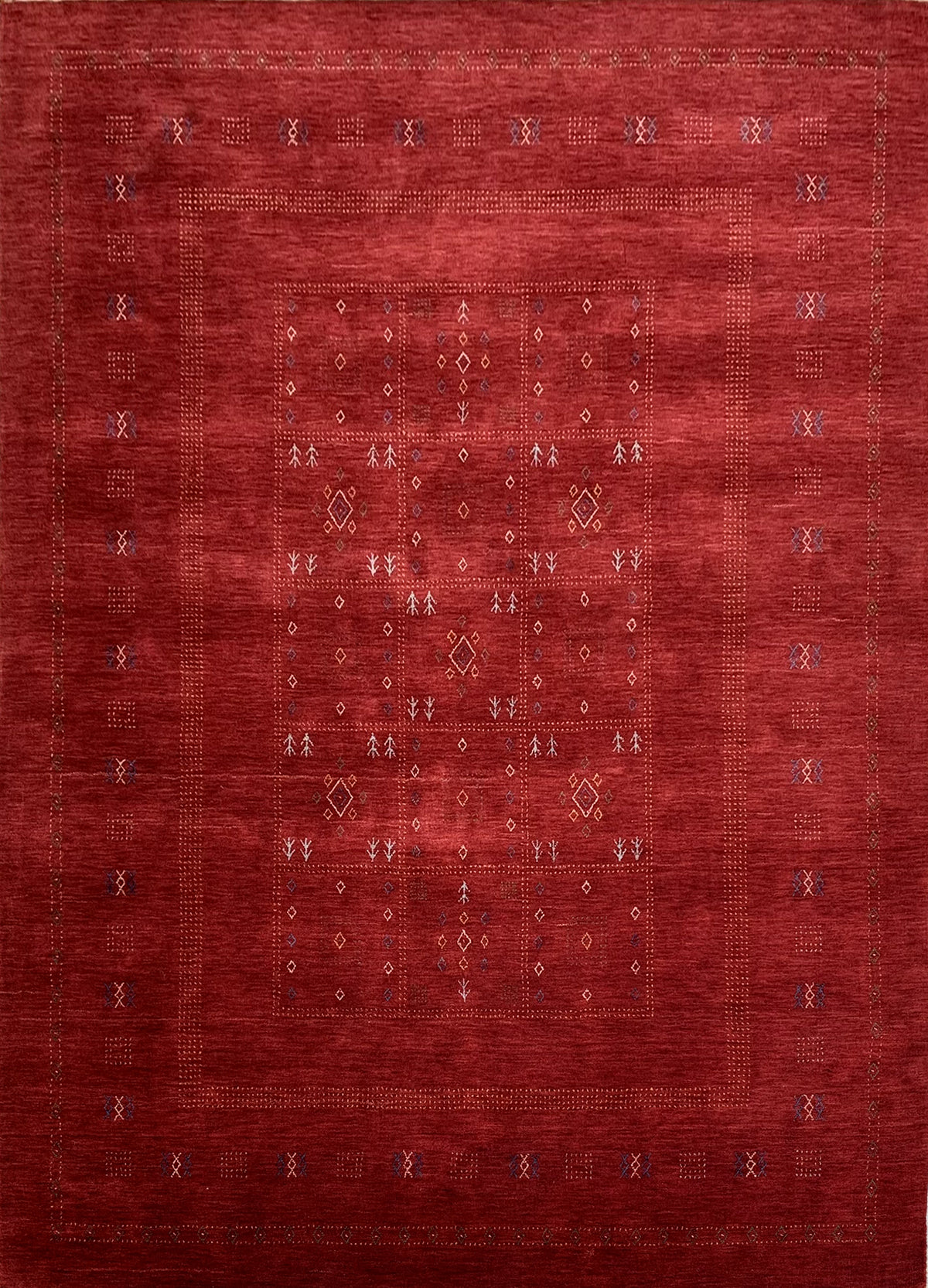 Rugslane Hand Knotted Red Color Modern Design Luxurious GABBEH Thick Pile Carpet 6 ft x 9ft