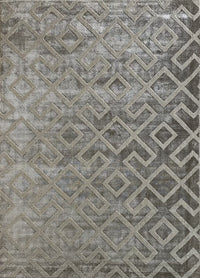 Rugslane Hand Knotted Modern Trellis Design Silver Grey High Low Banana Silk Carpet 4.6ft X 6.6ft