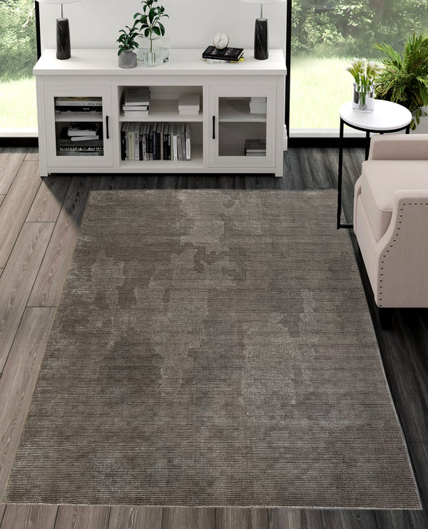 Rugslane Dark Grey Plain Handloom Carpet 5.3ft X 7.7ft