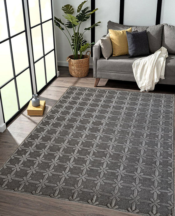 Rugslane Hand Knotted Sumack Weave Grey 100% Wool Trellis Design Luxurious Carpet 5ft X 8ft
