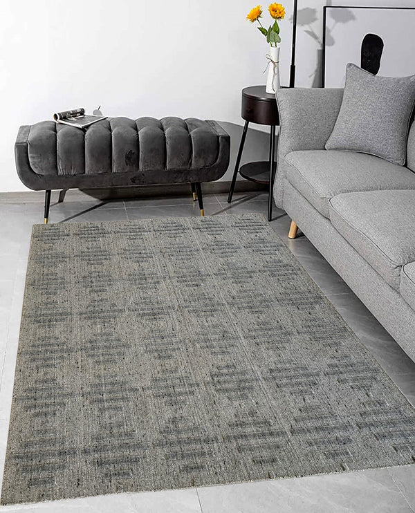 Rugslane Silver Modern Wool  Handloom Carpet 5.7ft X 7.7ft