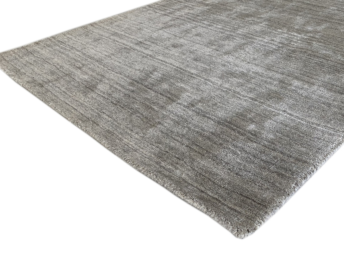 Rugslane Silver Plain Textured Wool &Viscose Mix Loom Knotted Carpet 4.6ft X 6.6ft