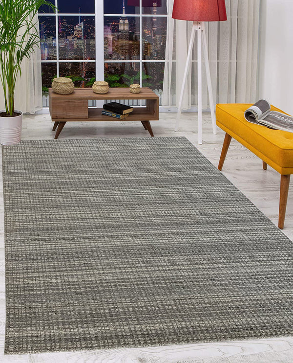 Rugslane Silver Box Design Textured Wool &Viscose Mix Loom Knotted Carpet 5.6ft X 7.6ft