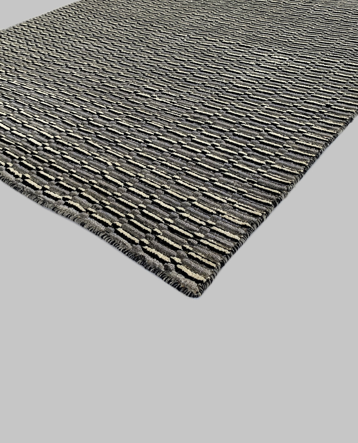 Rugslane Plain Textured Woolen Box Design Grey Carpet 4.6ft X 6.6ft