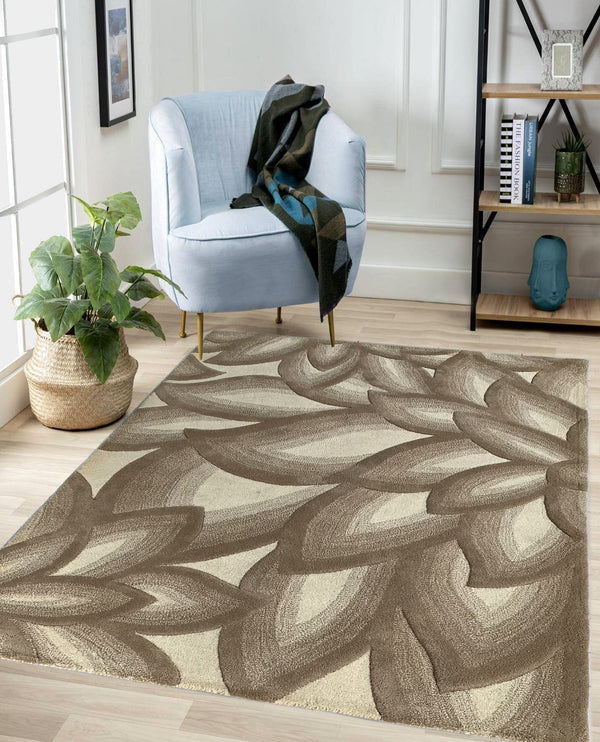 Rugslane Beige & White Color Floral Design 100% New Zealand Wool Handmade Carpet 4.6ft X 6.6ft