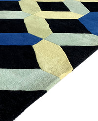 Rugslane Black & Gold Color Geomentrical Design 100% New Zealand Wool Handmade Modern Carpet 5.3ft x 7.7ft