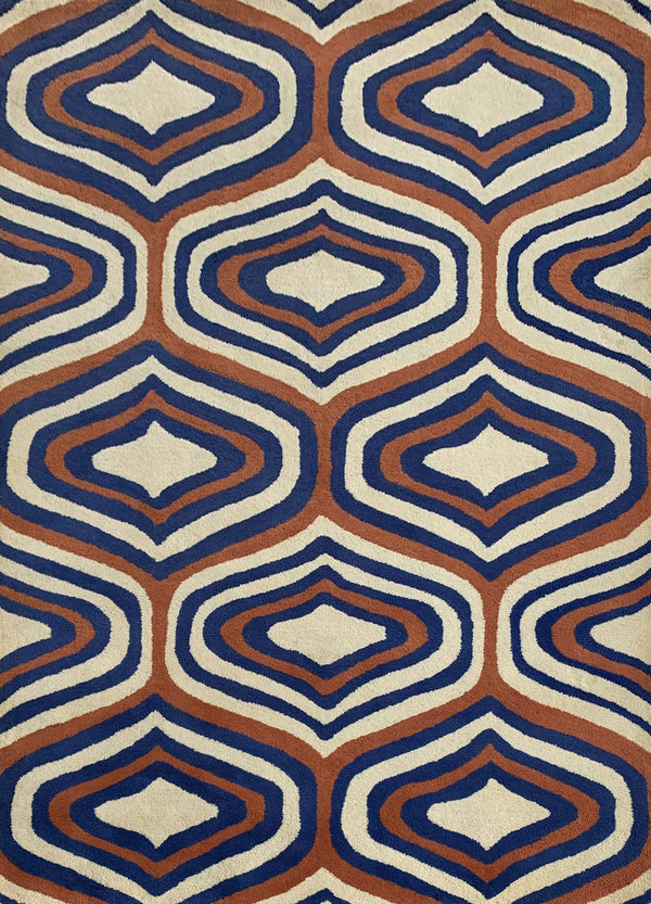 Rugslane Multi Color Geomentrical Design 100% New Zealand Wool Handmade carpet 5.3ft x 7.7ft