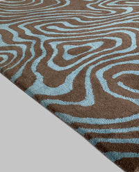 Rugslane Chocolate & Turquoise Color Abstract Design 100% New Zealand Wool Handmade Modern Carpet 4.6ft x 6.6ft