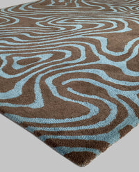 Rugslane Chocolate & Turquoise Color Abstract Design 100% New Zealand Wool Handmade Modern Carpet 4.6ft x 6.6ft