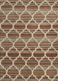 Rugslane Multi Color Trellis Design 100% New Zealand Wool Modern Handmade Carpet 4.6ft x 6.6ft
