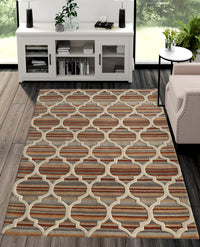 Rugslane Multi Color Trellis Design 100% New Zealand Wool Modern Handmade Carpet 4.6ft x 6.6ft