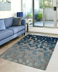 Rugslane Grey Blue Color Modern Design 100% New Zealand Wool Handmade Carpet 4.6ft x 6.6ft