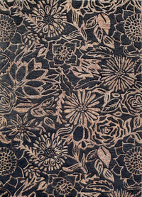 Rugslane Black & Pink Color Floral Design 100% New Zealand Wool Designer Handmade Carpet 4.6ft x 6.6ft