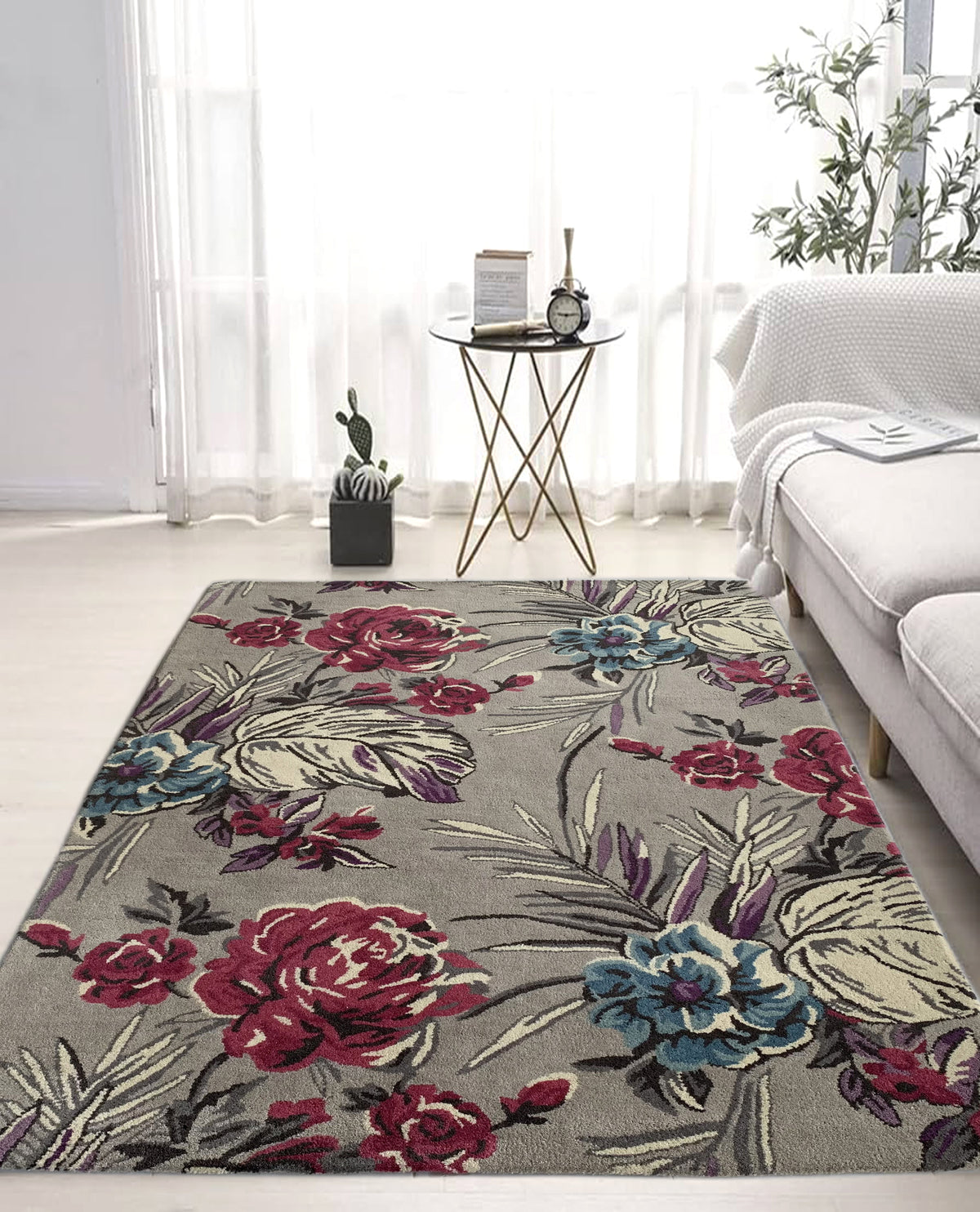 Rugslane Multi Color Floral Design 100% New Zealand Wool Handmade Carpet 4.6ft x 6.6ft