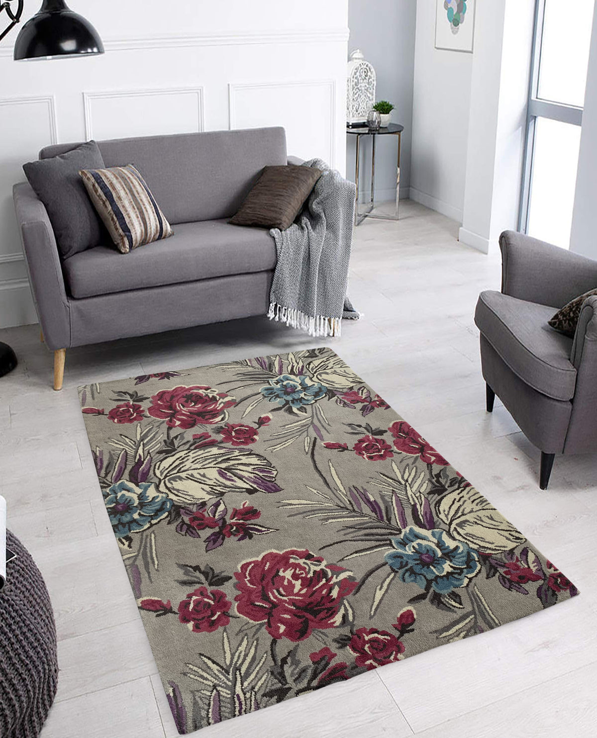 Rugslane Multi Color Floral Design 100% New Zealand Wool Handmade Carpet 4.6ft x 6.6ft