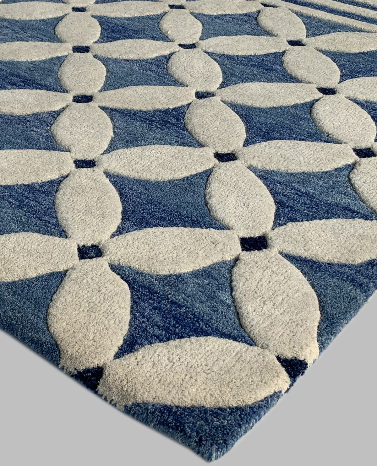 Rugslane Blue & White Color Modern Design 100% New Zealand Wool Handmade Carpet 4.6ft x 6.6ft