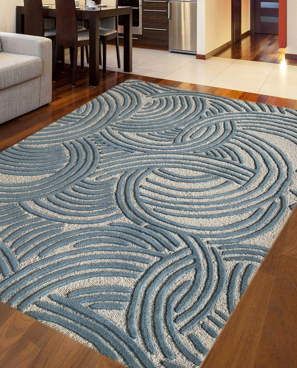 Rugslane Silver  & Blue Color Modern Design 100% New Zealand Wool Handmade Carpet 4.6ft x 6.6ft