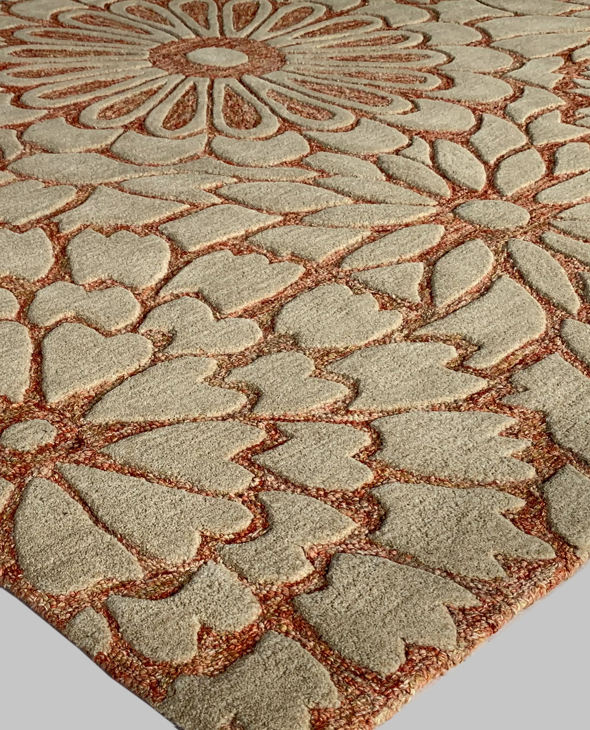 Rugslane Peach & White Color Floral Design 100% New Zealand Wool Handmade Carpet 4.6ft x 6.6ft