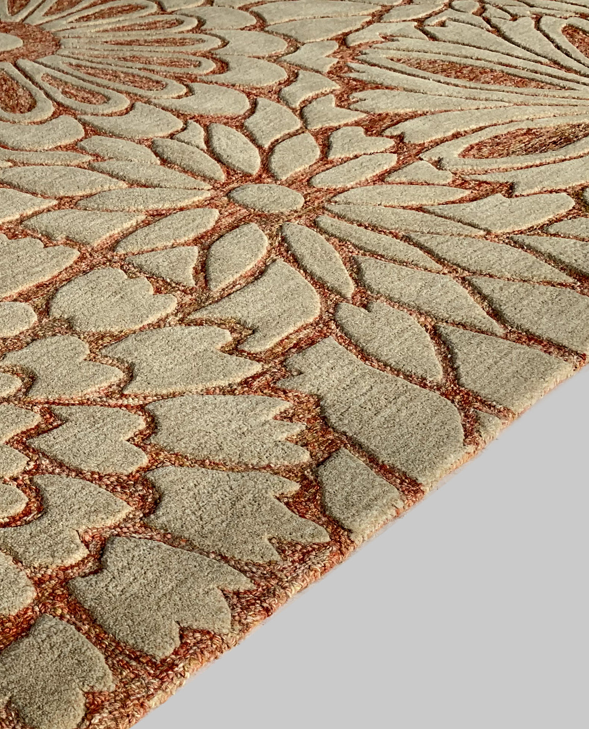 Rugslane Peach & White Color Floral Design 100% New Zealand Wool Handmade Carpet 4.6ft x 6.6ft