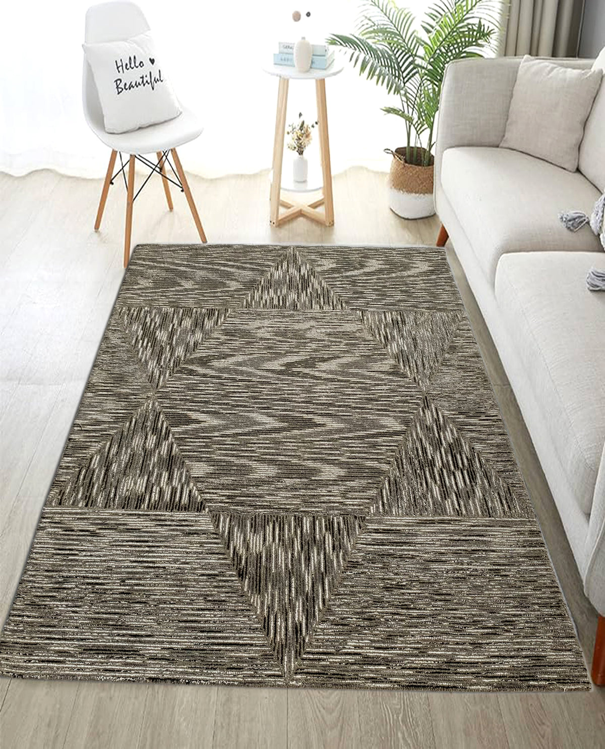 Rugslane Beige Color Modern Design 100% New Zealand Wool Handmade Carpet 4.6ft x 6.6ft
