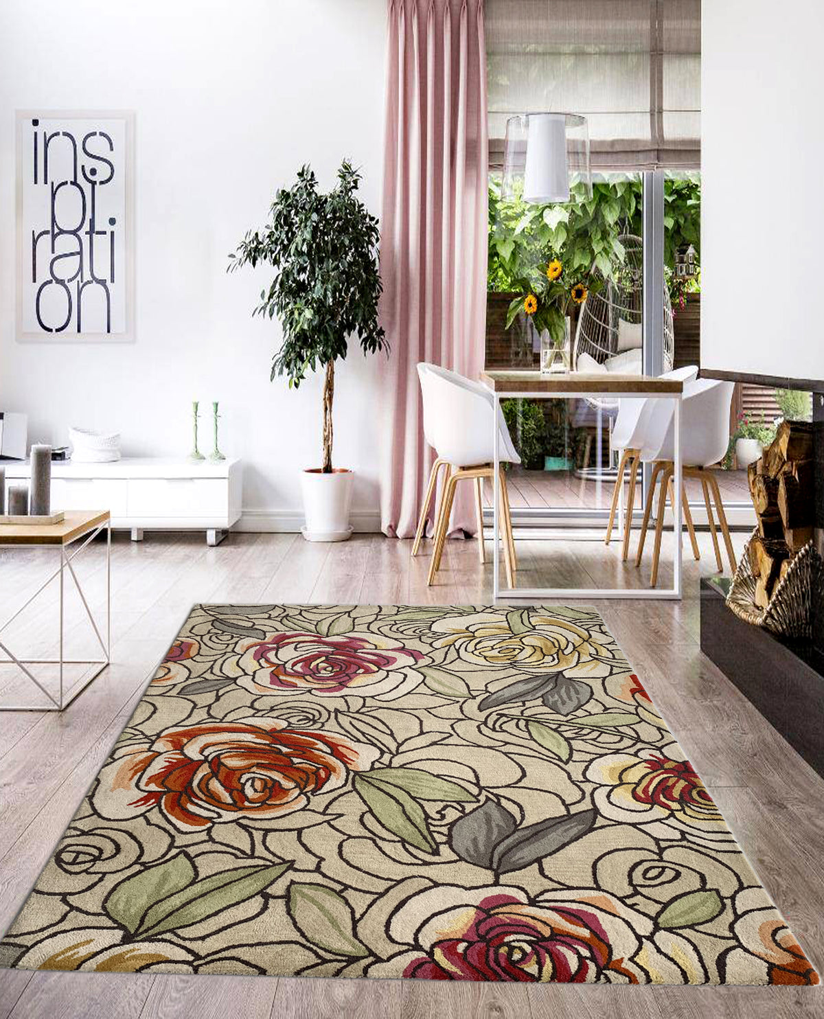 Rugslane Multi Color Floral Design 100% New Zealand Wool Handmade Designer Carpet 4.6ft x 6.6ft