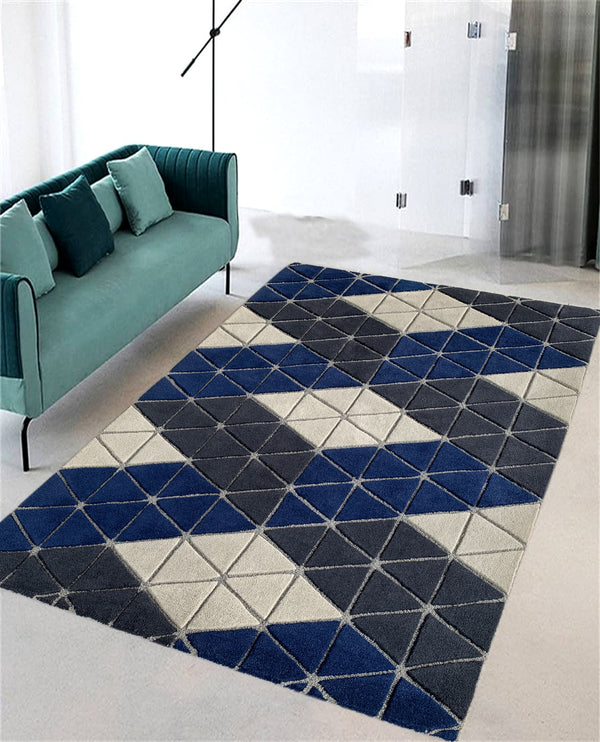 Rugslane Multi Color Geometrical Design 100% New Zealand Wool Handmade Carpet 4.6ft x 6.6ft