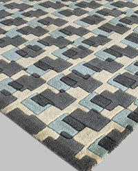 Rugslane Multi Color Geometrical Design 100% New Zealand Wool Modern Handmade Carpet 4.6ft x 6.6ft