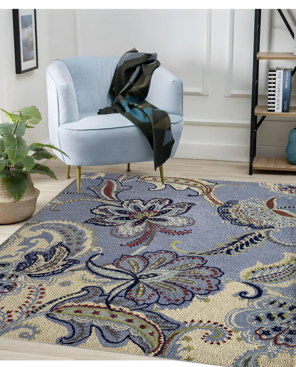 Rugslane Blue & Beige Color Traditional Design 100% New Zealand Wool Handmade Floral Carpet 5ft x 7ft